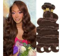 FUIBEJAE Brazilian Hair 3 Bundles Curly Double Drawn Human Hair Bundles Chocolate Brown Body Wave Curly Unprocessed Brazilian Human Hair Extensions Full Head,30 30 30inch