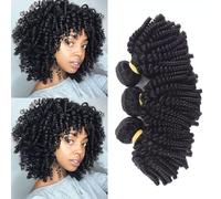 FUIBEJAE Brazilian Human Hair 3 Bundles Afro Kinky Curly Bouncy Curly Hair Weave Weft Extensions with Lace Closure Unprocessed Virgin Hair for Black Women,14 16 18+14closure