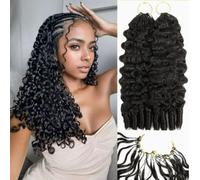 FUIBEJAE Burmese Curly Pre-Twisted Crochet Braids Human Hair Extensions Knotless Pre Separated Crochet Virgin Braiding Hair Extension for Black Women,16inch
