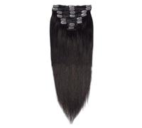 FUIBEJAE Clip in Hair Extensions, Black Straight Seamless Clip in Extensions Human Hair, 7 Pcs Set 16 Clips, Invisible Tape-In Hairpieces for Women,20inch (50cm)