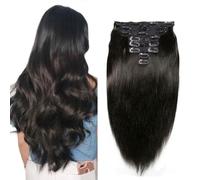 FUIBEJAE Clip in Hair Extensions for Women, Black Straight Seamless Clip in Extensions Human Hair,8 Pcs Set 18 Clips, Invisible Tape-In Hairpieces for Daily Us,10inch(25cm)