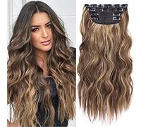 FUIBEJAE Clip in Hair Extensions for women,Brown Long Water Ripple Wavy Hair Wigs Soft Curly Hair Piece for Daily Party Cosplay,4 Pcs 11Clips,22H10 22inch