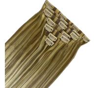 FUIBEJAE Clip in Hair Extensions for Women, Mixed Colors Straight Seamless Clip in Extensions Human Hair, 7 Pcs Set 16 Clips, Invisible Tape-In Hairpieces for Daily,20inch (50cm)