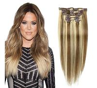 FUIBEJAE Clip in Human Hair Extensions Piano Color Silky Straight Invisible Weft Remy Hair Double Color Clip in Hair for Women/Girls,8 Pcs 17 Clips,20inch (50cm) 100g