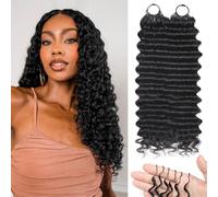 FUIBEJAE Deep Wave Curly Feather Crochet Braid Human Hair Extensions Knotless Pre Separated Crochet Virgin Braiding Hair Invisible Braids Hair Bundles for Women #1B Natural Color,120G,24inch