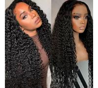 FUIBEJAE Deep Wave Lace Front Wigs Human Hair 4X4 HD Transparent Lace Closure Wigs 150% Density Human Hair Wigs for Black Women Glueless Curly Lace Frontal Wig Natural Color,22inch