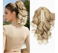FUIBEJAE Drawstring Ponytail Extension,14 Inch Claw Clip Ponytail Extension Clip in Curly Pony Tails Synthetic Hair Piece for Black Women Daily Use,#27T60
