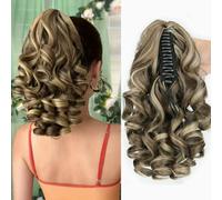 FUIBEJAE Drawstring Ponytail Extension,14 Inch Claw Clip Ponytail Extension Clip in Curly Pony Tails Synthetic Hair Piece for Black Women Daily Use,#10H24B