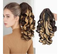 FUIBEJAE Drawstring Ponytail Extension,14 Inch Claw Clip Ponytail Extension Clip in Curly Pony Tails Synthetic Hair Piece for Black Women Daily Use,#4H27