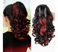 FUIBEJAE Drawstring Ponytail Extension,14 Inch Claw Clip Ponytail Extension Clip in Curly Pony Tails Synthetic Hair Piece for Black Women Daily Use,#1BH39