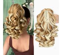 FUIBEJAE Drawstring Ponytail Extension,14 Inch Claw Clip Ponytail Extension Clip in Curly Pony Tails Synthetic Hair Piece for Black Women Daily Use,#26H613