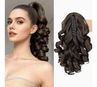 FUIBEJAE Drawstring Ponytail Extension,14 Inch Claw Clip Ponytail Extension Clip in Curly Pony Tails Synthetic Hair Piece for Black Women Daily Use,#8