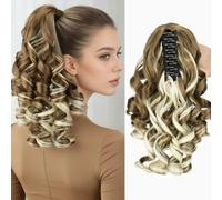 FUIBEJAE Drawstring Ponytail Extension,14 Inch Claw Clip Ponytail Extension Clip in Curly Pony Tails Synthetic Hair Piece for Black Women Daily Use,#6H613