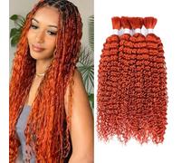 FUIBEJAE Human Braiding Hair for Boho Braids Ginger Deep Wave Bulk Human Hair for Braiding No Weft Curly Bundles Hair Extensions for Boho Knotless Braids,4bundles,18inch