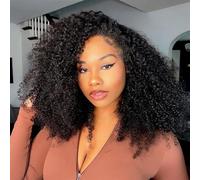 FUIBEJAE Kinky Curly Half Wig Human Hair 3 in 1 Seamless Fold Over Beginner Friendly Glueless Clip in Human Hair Wigs with Drawstring for Black Women Daily Wear,180%,14inch