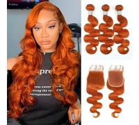 FUIBEJAE Loose Deep Wave Bundles Human Hair 3 Bundles with Lace Closure Brazilian Virgin Loose Deep Wave Human Hair Bundles Hair for Black Women,#350,22 24 26 +20closure