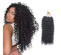 FUIBEJAE Micro Link Hair Extensions Human Hair,Kinky Curly Micro Bead Human Hair Natural Black Remy Hair Micro Loop Ring Hair Extensions,100G 100 Strands,22inch