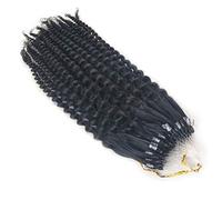 FUIBEJAE Micro Link Human Hair Extensions Black Curly Micro Loop Ring Real Hair Natural Pre Bonded Hair Extenesions for Wedding Party Cosplay 50G 100 Strands,22”(55 cm)