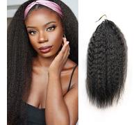 FUIBEJAE Micro Link Human Hair Extensions Black Kinky Straight Micro Loop Ring Hair Extension Fish Line Micro Bead Real Remy Hair Extension for Women, 100G 100 Strands,14inch