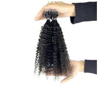 FUIBEJAE Micro Link Human Hair Extensions Fish Line Micro Bead Real Human Hair Extension Afro Curls Micro Loop Ring Hair Extensions for Women, 100G 100 Strands,14inch