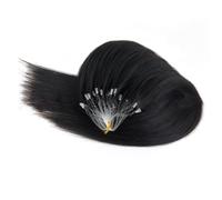 FUIBEJAE Micro Link Human Hair Extensions Fish Line Micro Bead Real Human Hair Extension Black Straight Micro Loop Ring Hair Extensions for Women, 100G 100 Strands,14inch