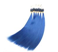 FUIBEJAE Micro Link Human Hair Extensions Fish Line Micro Bead Real Human Hair Extension Blue Straight Micro Loop Ring Hair Extensions for Women, 100G 100 Strands,14inch