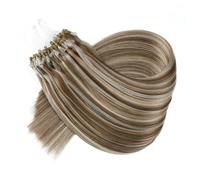 FUIBEJAE Micro Link Human Hair Extensions Fish Line Micro Bead Real Human Hair Extension Piano Color Straight Micro Loop Ring Hair Extensions, 100G 100 Strands,14inch