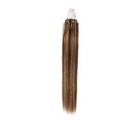 FUIBEJAE Micro Link Human Hair Extensions Fish Line Micro Bead Real Human Hair Extension Piano Color Straight Micro Loop Ring Hair Extensions for Women, 100G 100 Strands,14inch