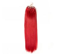 FUIBEJAE Micro Link Human Hair Extensions Fish Line Micro Bead Real Human Hair Extension Red Straight Micro Loop Ring Hair Extensions for Women, 100G 100 Strands,18inch