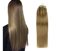 FUIBEJAE Micro Link Human Hair Extensions Light Brown Micro Loop Ring Real Hair Natural Pre Bonded Hair Extenesions for Wedding Party Cosplay 50G 100 Strands,20inch(50cm)
