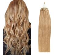 FUIBEJAE Micro Link Human Hair Extensions Real Remy Hair Silky Straight Micro Loop Hair Light Brown Micro Bead Hair Extensions Suitable for Cosplay Party, 50G 100 Strands,24inch (60cm)