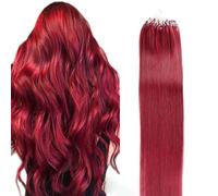 FUIBEJAE Micro Link Human Hair Extensions Red Kinky Straight Micro Loop Ring Hair Extensions Micro Bead Real Remy Hair Extension for Women, 50G 100 Strands,Burgundy,16inch