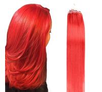 FUIBEJAE Micro Link Human Hair Extensions Red Kinky Straight Micro Loop Ring Hair Extensions Micro Bead Real Remy Hair Extension for Women, 50G 100 Strands,Red,16inch