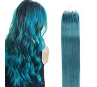 FUIBEJAE Micro Link Human Hair Extensions Red Kinky Straight Micro Loop Ring Hair Extensions Micro Bead Real Remy Hair Extension for Women, 50G 100 Strands,Blue,16inch
