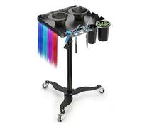 FUIBEJAE Multi-Function Adjustable Salon Tray on Wheels,Metal Tray Rolling Cart with 2 Magnetic Bowls,Tattoo Tray, Salon Station with Hairstylist Holder and Hair Separator Stand