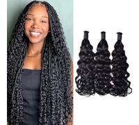 FUIBEJAE Natural Color Curly Human Hair for Boho Braids Human Braiding Hair Deep Wave Bulk Human Hair for Braiding,3 Bundles/Pack(1B#),14 16 18inch