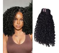 FUIBEJAE Pixie Curly Human Hair Bundles Wet And Wavy Bundles Human Hair Brazilian Unprocessed Remy Hair Curly Weave Extensions Natural Black Curly Hair for Black Women,12inch