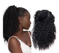 FUIBEJAE Ponytail Extension Human Hair Kinky Curly Drawstring Ponytail for Black Women Remy Human Hair Drawstring Ponytail Extension Natural Black,12inch