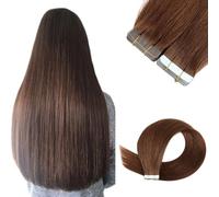 FUIBEJAE Tape in Hair Extensions, 50G 20Pcs #4 Coffee Brown Real Human Remy Straight Hair, Invisible Tape in Extensions with Thick Ends for Women Girls,22inch