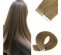 FUIBEJAE Tape in Hair Extensions, 50G 20Pcs #8 Light Brown Real Human Remy Straight Hair, Invisible Tape in Extensions with Thick Ends for Women Girls,24inch