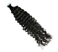 FUIBEJAE Tape in Hair Extensions, 50G 20Pcs Black Water Wave Real Human Remy Curly Hair, Invisible Tape in Extensions with Thick Ends for Women Girls,Deep Curly,18inch
