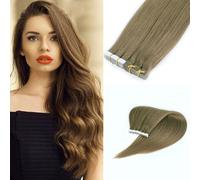 FUIBEJAE Tape in Hair Extensions, 50G 20Pcs Light Brown Real Human Remy Straight Hair, Invisible Tape in Extensions with Thick Ends for Women Girls,14inch
