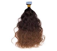 FUIBEJAE Tape in Hair Extensions Real Human Hair Fashian T3/6 Color Long Curly Hair Big Wavy Curly Hair Clip in Hair Extensions for Women/Girls,40Pcs,20”(50 cm)