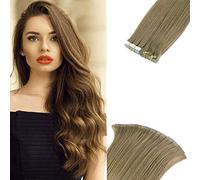 FUIBEJAE Tape in Human Hair Extensions Silky Straight Weft Real Remy Hair Extension #12 Straight Hair Seamless Hair Extension for women,40PCS,14”