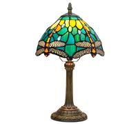FUIBEJAE Tiffany Style American Country Green Dragonfly Table Lamp, 8" Stained Glass Bedside Lamp, E27, 14.4" Tall Vintage Night Light for Office Living Room Bedroom Study Room