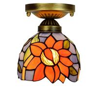 FUIBEJAE Tiffany Style Ceiling Lamp Sunflower Stained Glass Hallway Mini Ceiling Light, 1 Light, 6 Inch Flush Mount Ceiling Lighting Fixture for Living Room Bedroom Hotel Corridor Balcony,Blue A