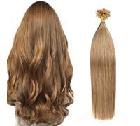 FUIBEJAE U-Tip Human Hair Extensions 10# Flaxen Brown Keratin Nail Tip Hair Extension No Trace Silky Straight Brazilian Remy Hair for Women,50G100 Strands,18inch