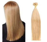 FUIBEJAE U-Tip Human Hair Extensions #16 Yellow Brown Keratin Nail Tip Hair Extension No Trace Silky Straight Brazilian Remy Hair for Women,50G100 Strands,22inch