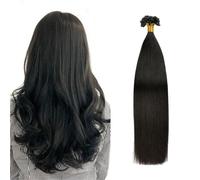 FUIBEJAE U-Tip Human Hair Extensions #1B Natural Black Keratin Nail Tip Hair Extension No Trace Silky Straight Brazilian Remy Hair for Women,50G100 Strands,20inch