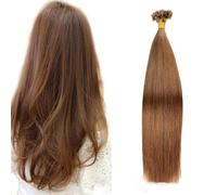 FUIBEJAE U-Tip Human Hair Extensions #6 Curry Brown Keratin Nail Tip Hair Extension No Trace Silky Straight Brazilian Remy Hair for Women,50G100 Strands,24inch
